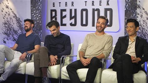 Star Trek Beyond cast Chris Pine, Zachary Quinto, John Cho and Karl ...