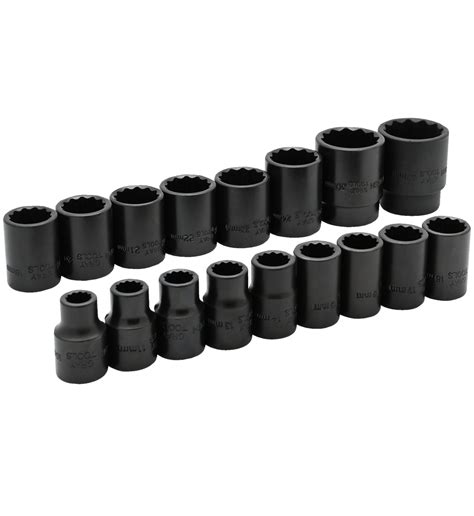 1/2" Dr. 17 Piece 12 Point Standard Metric Impact Socket Set – Gray ...