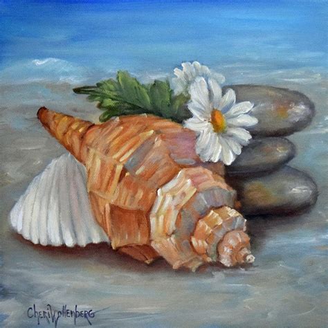 Still Life Painting, SeaShell and Rocks #2, Original Oil Painting by ...