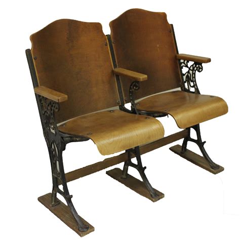 Antique Wood And Cast Iron Theater Seats - Pair | Chairish