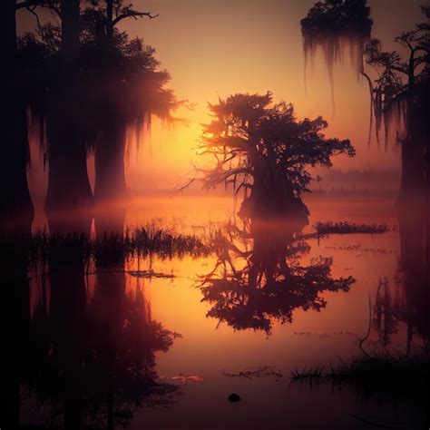 Premium AI Image | Southern Swamps Sunrise Swamp Sunset Bog Marsh Mire Wetland Fen Morass ...