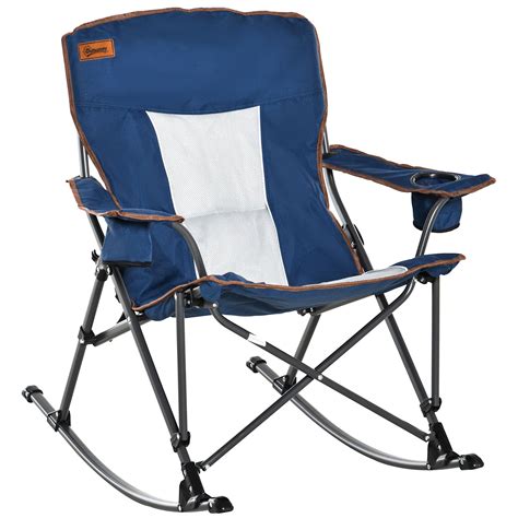 Outsunny Outdoor Rocking Chair Folding Camping Chair Portable Rocker with Armrests, Side Cup ...