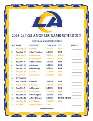 Printable 2023-2024 Los Angeles Rams Schedule