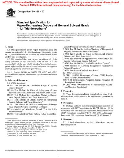 ASTM D4126-00 - Standard Specification for Vapor-Degreasing Grade and General Solvent Grade 1,1 ...