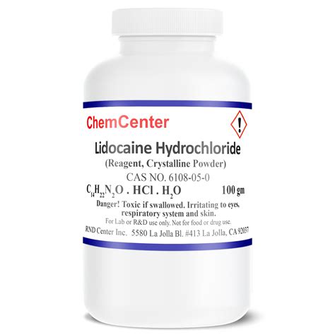 Shop Lidocaine Hydrochloride, Reagent 99.9%, 100 grams — RND Center Inc.