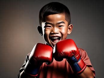 A young boy wearing red boxing gloves with his mouth open Image & Design ID 0000186231 ...