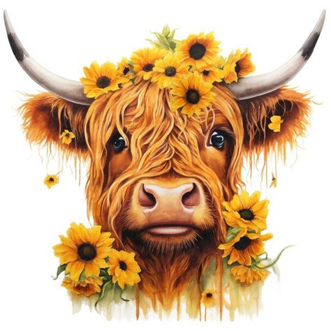 Highland Cow With Sunflowers PNG Digital Download - Etsy | Highland cow art, Highland cow ...