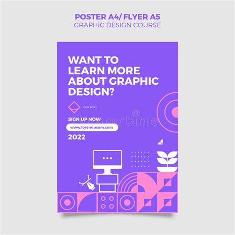 Graphic Course Poster A4 Template 01, Purple Background and Simple Shape Design Stock Vector ...