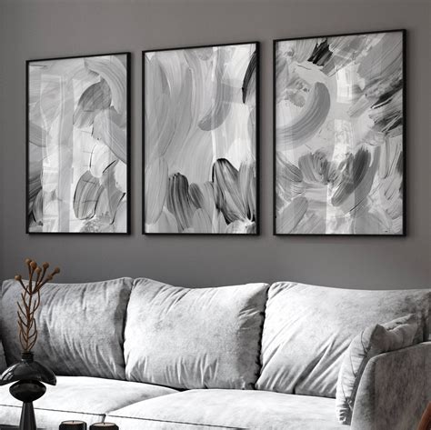 Grey Wall Art, Abstract Prints, Set of 3, Gallery Set, Abstract Wall ...