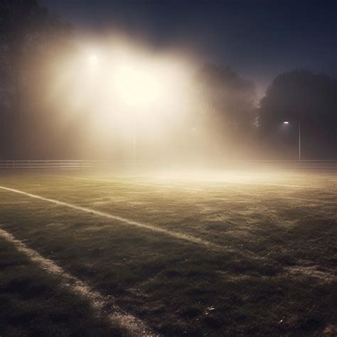 Premium AI Image | Soccer field at night with lights and fog