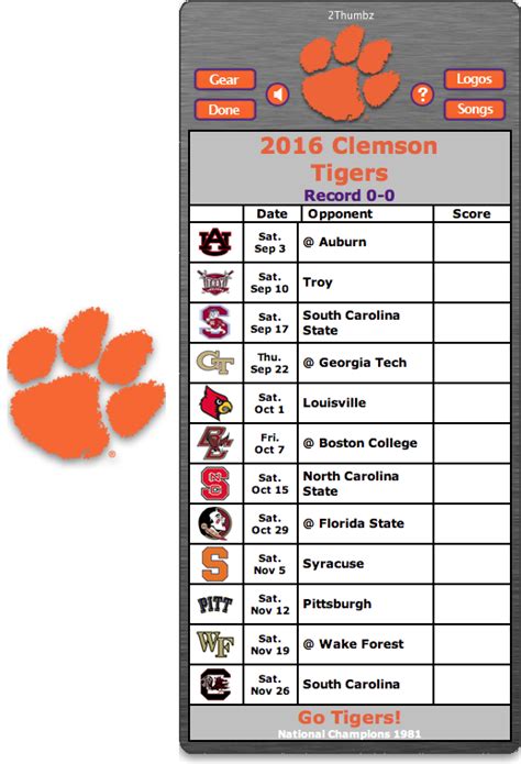 Get your 2016 Clemson Tigers Football Schedule App for Mac OS X - Go Tigers! - National ...