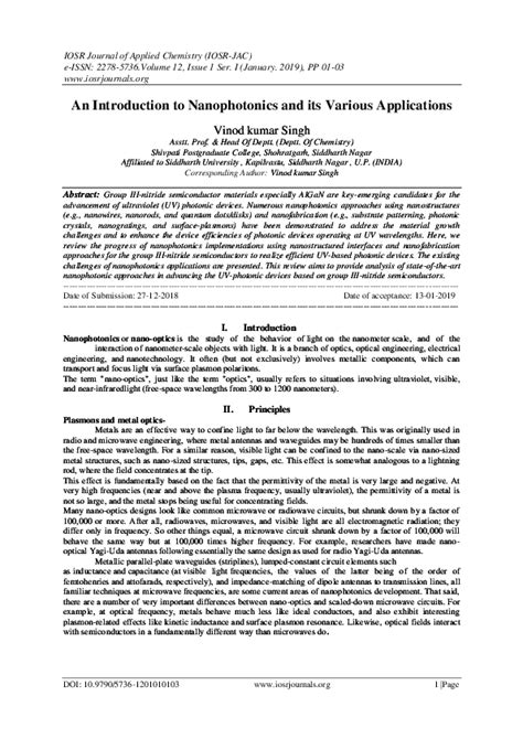 (PDF) An Introduction to Nanophotonics and its Various Applications ...