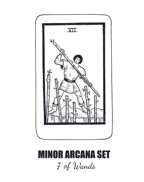 Tarot Set. Vector Minor Arcana . 7 of Wands Stock Vector - Illustration of fantasy, sacred ...