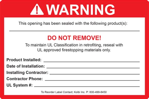 STANDARD FIRESTOPPING LABELS – Kolbi Pipe Marker Co.