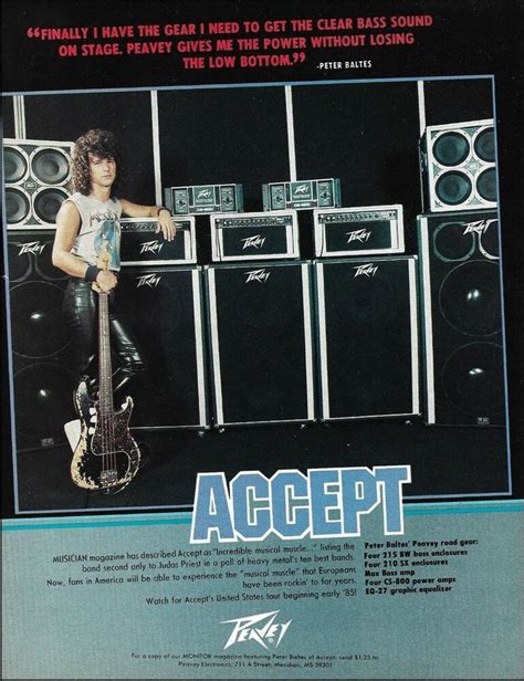 Accept band Peter Baltes 1985 Peavey Bass guitar amps ad 8 x 11 advertisement #Peavey | Peavey ...