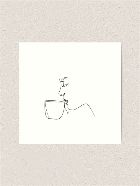 "One Line Art Sensual Women Drinking Coffee Line Drawing Continuous Line" Art Print for Sale by ...