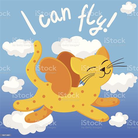 Cartoon Flying Cat With Wings Stock Illustration - Download Image Now - Animal, Backgrounds ...