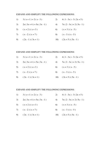 Expanding Brackets Worksheets | Teaching Resources