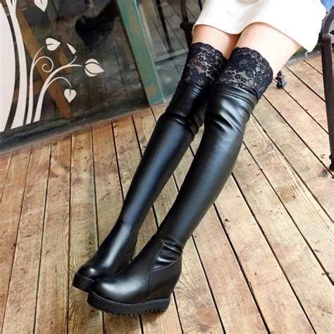 Motorcycle shoes women boots high heels platform Height Increasing PU boot fashion casual woman ...