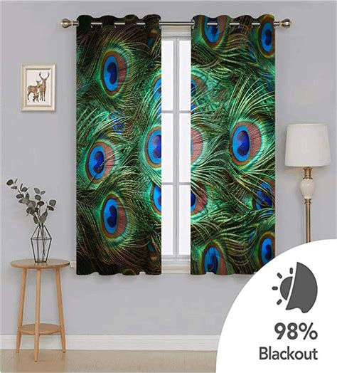 Aeici Blackout Curtains Opaque Long Peacock Feather Curtain 264 x 138 ...