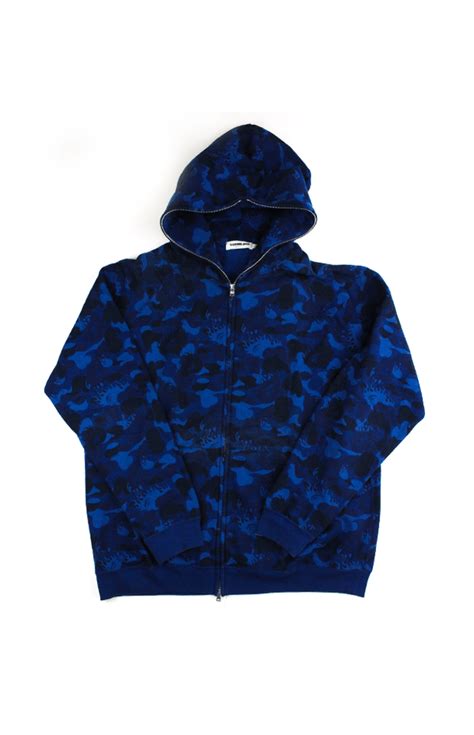 Bape Flame Blue Camo Full Zip Hoodie | SARUUK