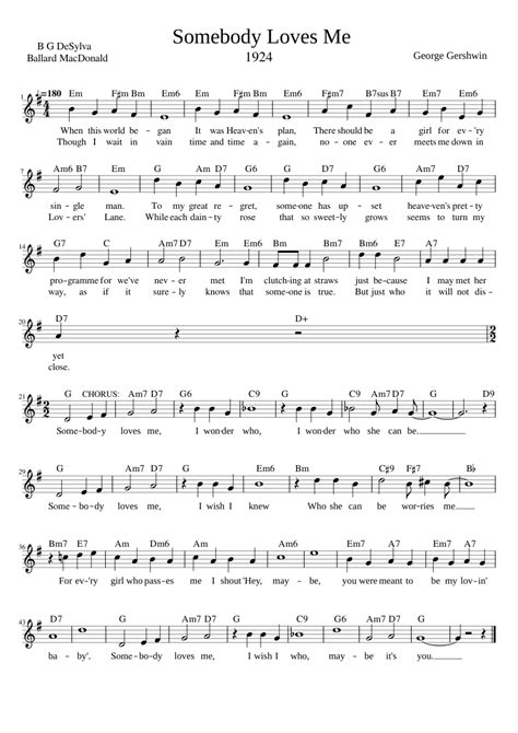 Somebody Loves Me Sheet music for Piano (Solo) | Musescore.com