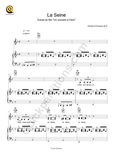 La Seine Piano Sheet Music - Un monstre à Paris (Digital Sheet Music)