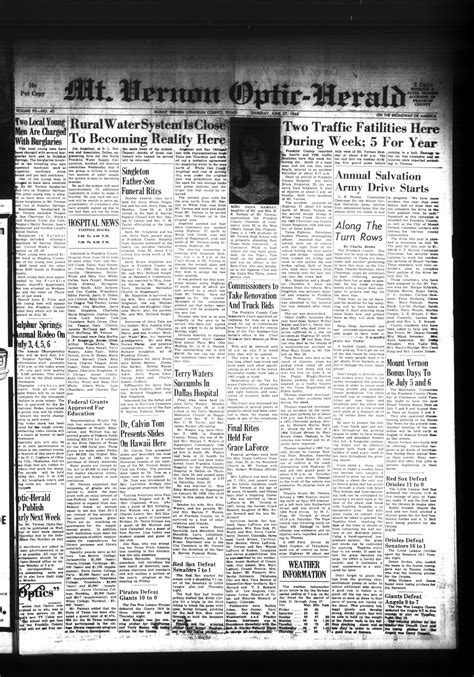 Mt. Vernon Optic-Herald (Mount Vernon, Tex.), Vol. 93, No. 40, Ed. 1 Thursday, June 27, 1968 ...