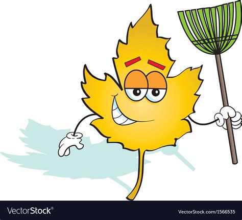 Cartoon leaf with a rake Royalty Free Vector Image