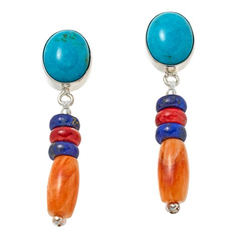 Jay King Sterling Silver Turquoise & Multigemstone Bead Drop Earrings ...