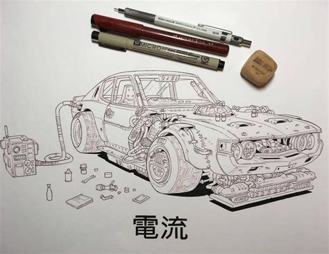 Car artwork, Car drawings, Automotive art