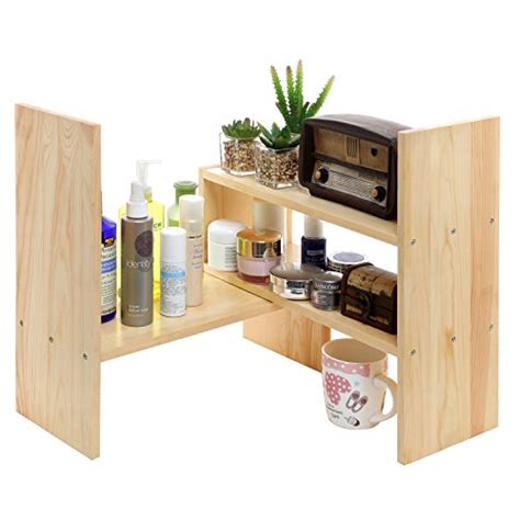 Adjustable Natural Wood Desktop Storage Organizer Display Shelf Rack ...