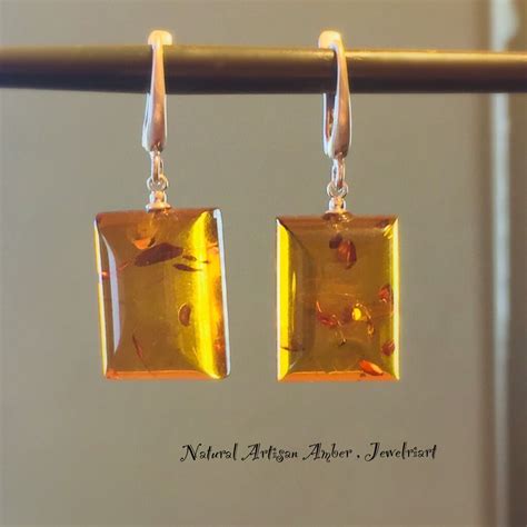 Amber Earrings Dangle Earrings Organic Earrings Square | Etsy