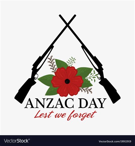 Anzac day poster with red poppy flower Royalty Free Vector