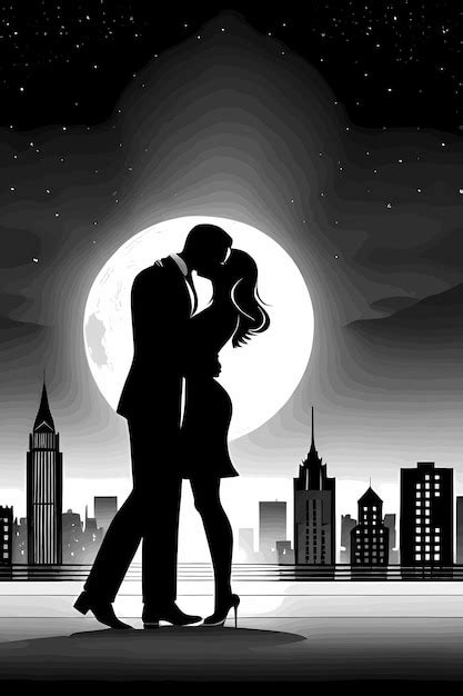 Premium Vector | Silhouette of romantic couple kissing in the moonlight