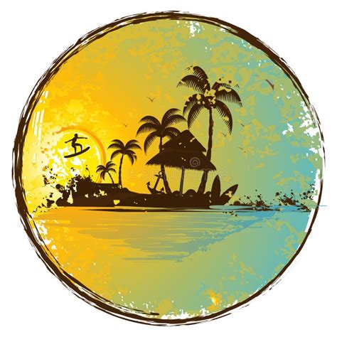 Vintage Tropical Poster with Island and Palms.Vect Stock Vector ...