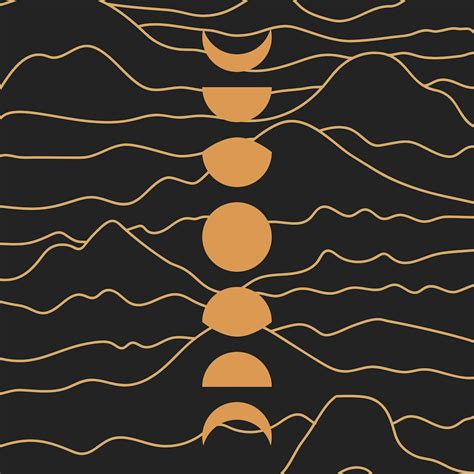 Moon Phases Mountains Black wallpaper - Happywall