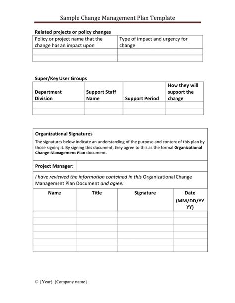 Sample change management plan template in Word and Pdf formats - page 2 of 2