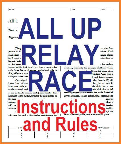 All Up Relay Race Instructions and Rules - Free to print (PDF file). #summer #physed #gymclass # ...