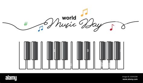 World Music Day sketch. Piano keys simple vector banner, poster ...