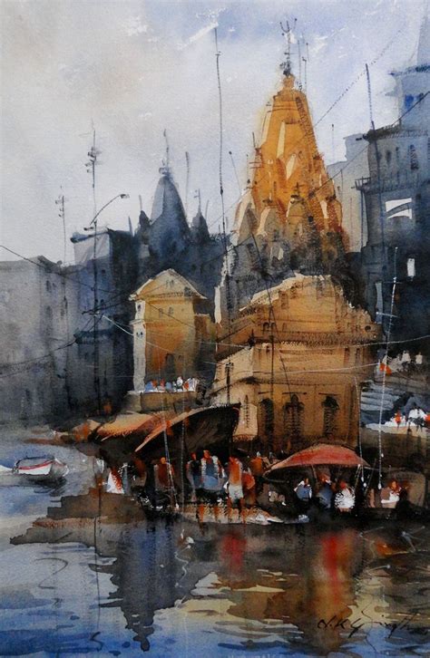 Indian temple - Watercolor painting | Watercolor landscape paintings ...