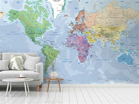 Physical and Political World Map Wallpaper Mural