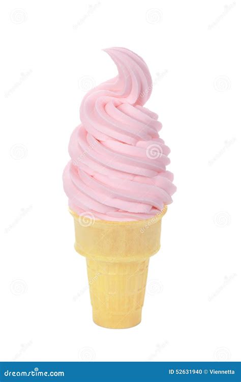 Strawberry Soft Serve Ice Cream In A Wafer Cone Stock Photo - Image: 52631940