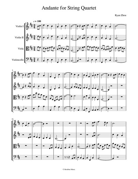 Andante for String Quartet Sheet music for Violin, Viola, Cello (String ...