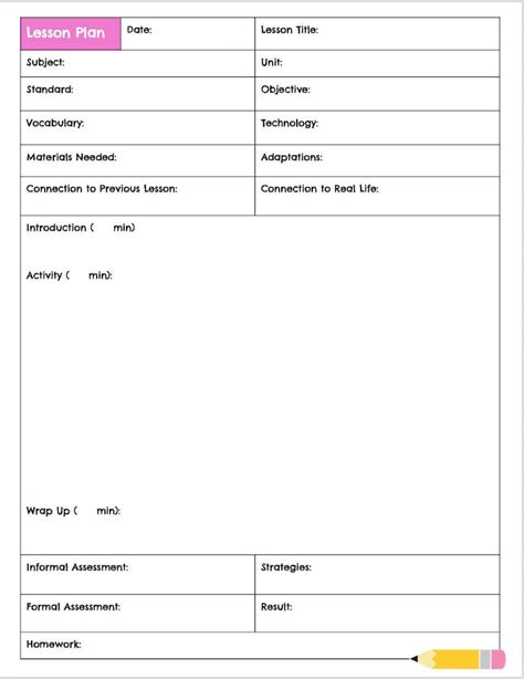 Lesson Plan & Reflection Template - Etsy