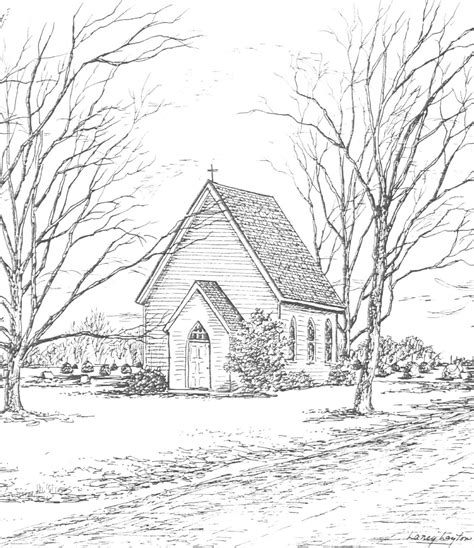 Sketch Of Small Country Church Sketch Coloring Page