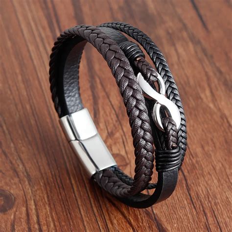 Trendy Jewelry Leather Bracelet Men Stainless Steel Bracelets ...