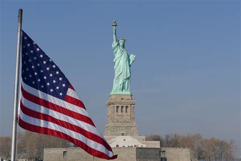 American Flag With Eagle And Statue Of Liberty