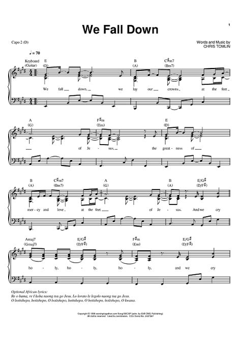 We Fall Down" Sheet Music by Chris Tomlin; Kutless; Passion Band for ...