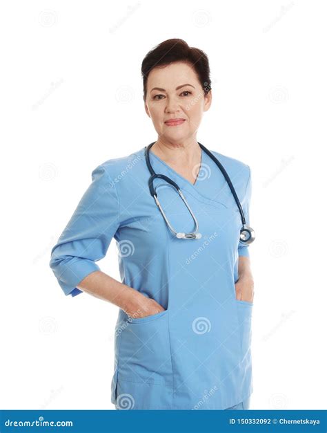 Portrait of Female Doctor in Scrubs Isolated. Medical Staff Stock Photo ...